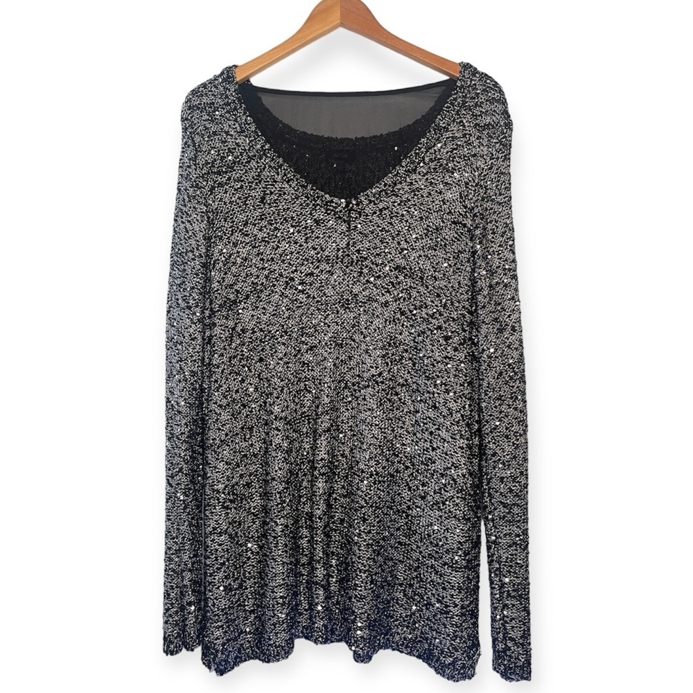 Apt 9 Women's Silver/Black‎ Sequin Sweater Sz L​​